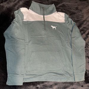 Victoria Secret PINK Olive Green and White Quarter Zip Sweatshirt